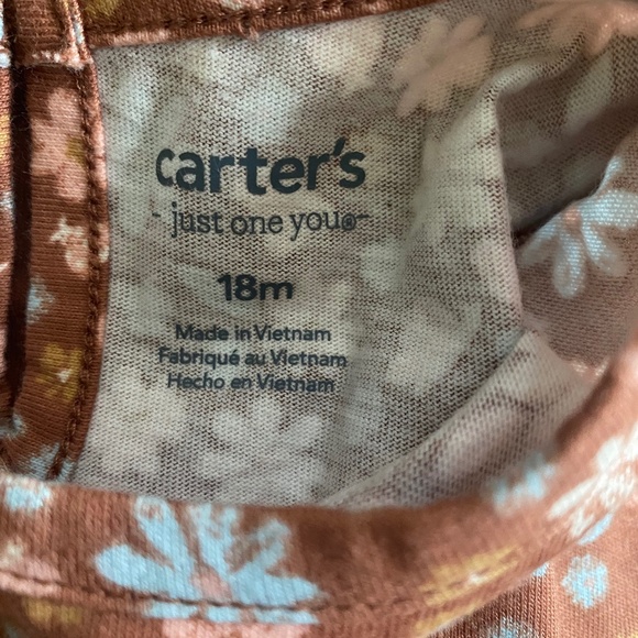 NWT Carter's Baby Girl 2-Piece Dress Set 18 mo Light Brown Floral + Diaper Cover - Picture 2 of 5